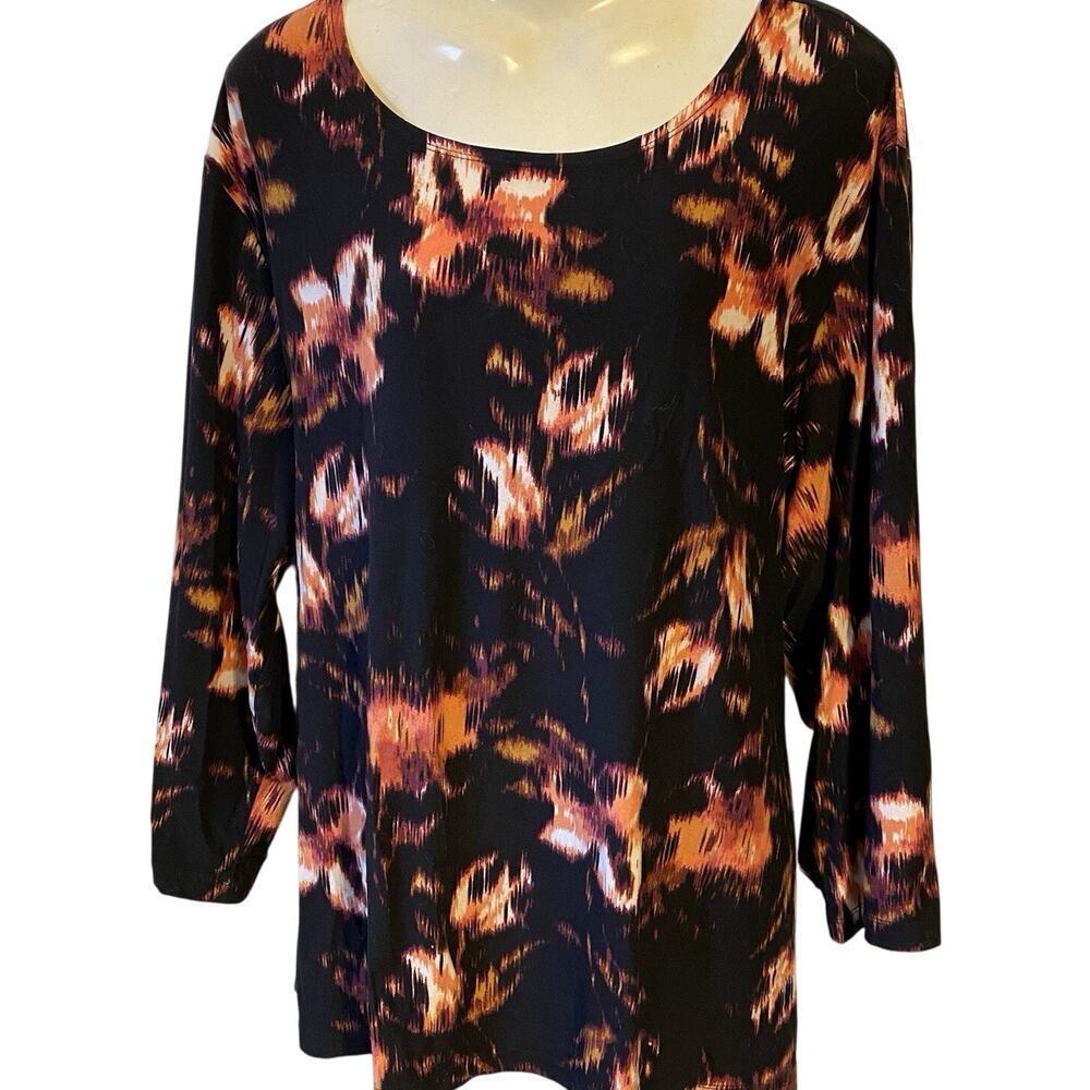 JM Collection Womens Plus 3X Black Brown Dark Tie Dye Tunic Top Matured Church
